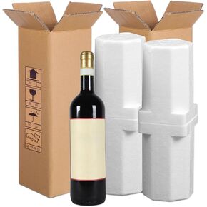 Wine Shipping Box, 2 Sets Wine Bottle Shipping Boxes with EPS Foam Protective, Single Wine Case Shipping Corrugated Box Wine Bottle Boxes for Moving Safety Shipping of Glass Bottles