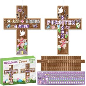 WATINC Easter Jesus Risen Cross Craft Kit - Make Your Own Jesus Faith Resurrection Cross Hanging Ornaments, DIY Religious for Crafts Classroom Christian Sunday Church Easter Thankful Party (36 Pack)