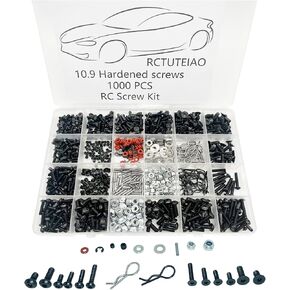RC Screw Kit 1000pcs Universal Screws Assortment Set, Hardware Fasteners for Traxxas Axial Redcat HPI Arrma SCX10 Losi 1/8 1/10 1/12 1/16 Scale RC Cars Trucks Crawler, RC Screw Kit (1000PCS RC Scrwes)