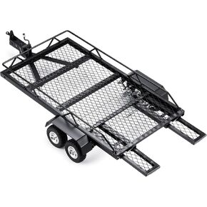 RC Trailer لسحب خلف السيارة - مقطورة Metal Hitch Mount مع 4 إطارات الشاحنات الشاقة و RC Rock Cars Trailer لـ 1/18 RC Crawler Trx4M Defender Bronco K10 High Trail F150