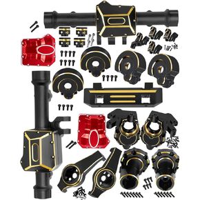 RC Upgrades Part for 1/10 TRX4,Brass Front & Rear Portal Axles,Diff Covers,Inner & Outer Portal Cover Housing,Axle Mount,Caster Blocks C Hub Carrier,Hex Hub w/Red Diff Covers,Black