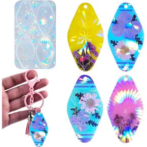 Vintage Holographic Blank Hotel Keychain Resin Silicone Mold Motel Dormitory Keychain Bulk Epoxy Casting Mold for DIY Art Craft Jewelry Making Necklaces Bracelet Keychain Pendant Earrings Decoration