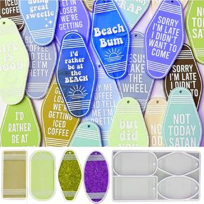Vintage Holographic Blank Hotel Keychain Resin Silicone Mold Motel Dormitory Keychain Bulk Epoxy Casting Mold for DIY Art Craft Jewelry Making Necklaces Bracelet Keychain Pendant Earrings Decoration