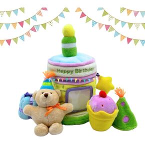 Genius Baby Toys First Birthday Gifts for Girls and Boys: Soft Plush Birthday Cake Toy with 4 Sensory Toys. Embroidered with 'Happy Birthday', Lightweight and Portable