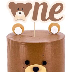 Teddy Bear 1st Birthday Cake Topper - Bear One Cake Topper, Boho Bear Theme First Birthday Cake Decoration, Woodland Cake Pick for 1st Birthday Boy/Girl, Beary Birthday Party Cake Smash Photo Props