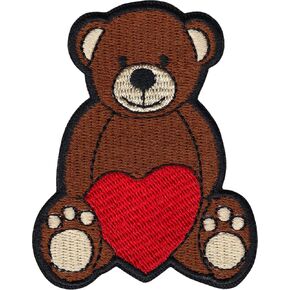 Teddy Bear - Holding Red Heart - Embroidered Iron on Patch