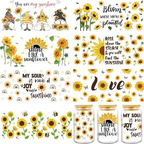 AFRITEE UV DTF Cup Wraps - 8 Sheets Brown Highland Cow Cartoon Cow Lover UV DTF Cup Wrap Transfers Waterproof Decals Stickers for Glass, Sunflower Highland Cow Uv Dtf Rub On Straws Crafts in Kuwait