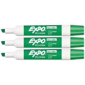 EXPO Low Odor Dry Erase Marker, Chisel Tip, Green, 3 Markers Per Order (80004)