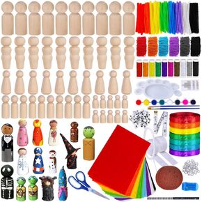 50 Sets Assorted Unfinished Wooden Peg Doll Bodies Family Doll Bodies Craft 5 Natural Solid Wood Toy People Shapes DIY Wood Craft Supplies for Nativity Scene Doll House Family Portrai Ativity