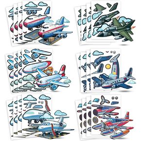 24 Make A Plane Stickers for Kids - Create Your Own Airplane - Propeller, Passenger Airliner, Sea Plane, Fighter Jet - Easy to Use, No Mess Sticker Sheets - Great Party Favor & Rainy Day Activity