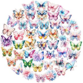 50 PCS Butterfly Stickers ، PET شفاف واقعية ، ملصقات مقاومة للماء ملونة للكمبيوتر المحمول ، القرطاسية ، الأمتعة ، سجل القصاصات ، زجاجات المياه ، الهدايا