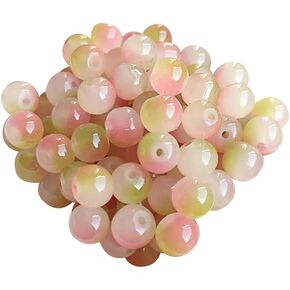 200 Pcs 8mm Gradient Glass Beads Chakra Beads Colorful Round Beads Gemstone Crystal Beads Bracelet Charms for Jewelry Making Green Pink