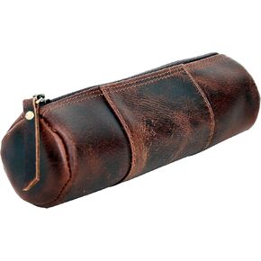 cuero Brown Leather Pencil Holder Case - Zippered Pen Pouch Work & Office
