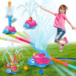 Vatos Turtle Water Sprinkler for Kids ، 4 في 1 ألعاب في الهواء الطلق مع رش الحلزون ، رنين إرم ، ألعاب الكرة واللعب العقاري ، 360 درجة رذاذ الرش الصيفي في حديقة الفناء الخلفي للأطفال الصغار الأولاد الأولاد 3-8
