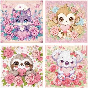 YarnMate 5D Diamond Art Kits for Kids, 4 Pcs Animals Kid's DIY Diamond Big Gem Art,Kids' Mosaic Diamond Art Kits Crafts for Kids Ages 4-8-10-12 Children for Gifts 6x6inch (Frameless)