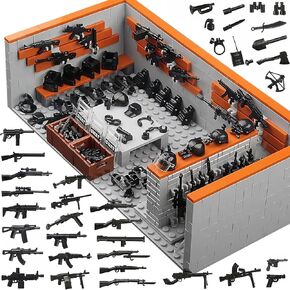 Finger Rock Military Base Army Base Building Set, WW2 Battle Brick Armory Swat Team Weapons Gun Pack Toys for Kids Boys 8+, Compatible with Classic Bricks (611Pcs)
