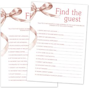 Find The Guest Baby Shower Game Set, 30 Pink Bow Baby Shower Game Cards, Game Cards for Baby Announcement Gender Reveal, Baby Shower Party & Activities Supplies -P07
