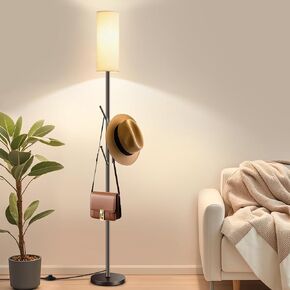 Tall Floor Lamp for Living Room,Modern Standing Lamp with 3 Hooks Clothes Rack,Multi-Functional Floor Light with 9W LED Bulb,Adjustable Color Temperature,Dimmable Floor Lamp for Bedroom Office