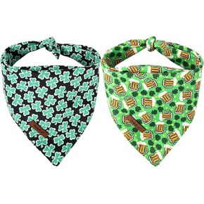 St Patricks Day Dog Bandanas 2 Pack ، Green Flower Clover & Clover Pattern St Patricks Dog Dick Bib for Boy and Girl ، Bandana Holday for Puppy Small Dogs and Cats