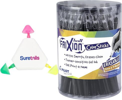 Frixion Colorsticks Erasable Gel Pens, Tub Of 36, Bundle Multicolor Highlighter Pen, 0.7 Gel Pens Black Ink Fine Point, Black Ink Gel Pens, Smooth Writing For Notes~ [Pack Of 1] in Kuwait