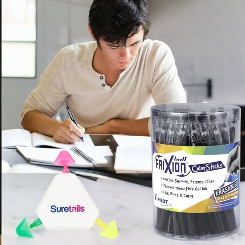 Frixion Colorsticks Erasable Gel Pens, Tub Of 36, Bundle Multicolor Highlighter Pen, 0.7 Gel Pens Black Ink Fine Point, Black Ink Gel Pens, Smooth Writing For Notes~ [Pack Of 1] in Kuwait