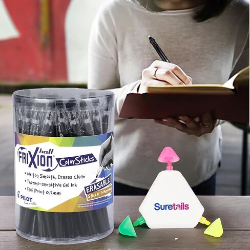 Frixion Colorsticks Erasable Gel Pens, Tub Of 36, Bundle Multicolor Highlighter Pen, 0.7 Gel Pens Black Ink Fine Point, Black Ink Gel Pens, Smooth Writing For Notes~ [Pack Of 1] in Kuwait