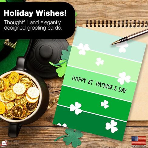 Happy St. Patrick's Day Cards for Family & Business (Shamrocks & Stripes) Saint Patrick Bulk Greeting Card Set Pack of 25 with Green Envelopes (5x7 inch - A7) Office, Work, Employees & Clients SPD100 in Saudi Arabia