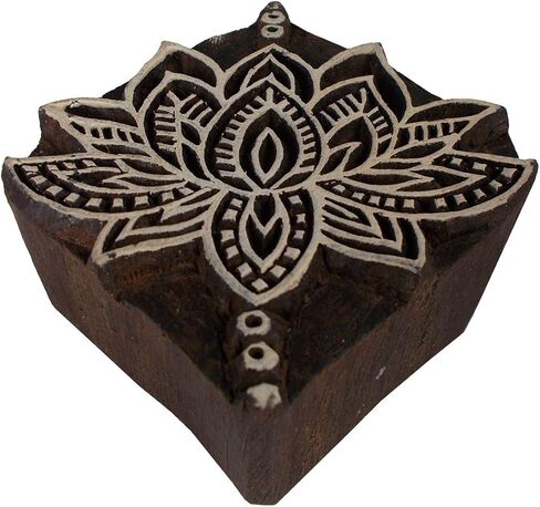 CraftyArt Lotus Flower Design Wooden Textile Printing Block Clay Potter Craft Heena Tattoo Scrapbook Stamps in Saudi Arabia