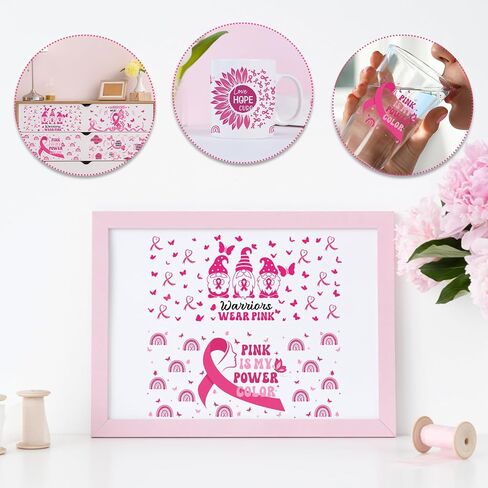 UV DTF Cup Wrap - 8 صفائح توعية بسرطان الثدي UV DTF Cup لفات ل 16 أوقية الشريط الوردي UV DTF يلف شارات UVDTF مخصصة لملصقات الكؤوس الزجاجية DIY الخشب in Kuwait