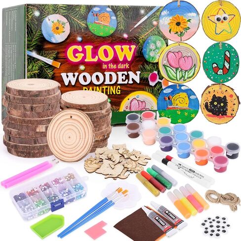 Wooden Painting Craft Supplies Kit for Kids, Arts and Crafts for Boys and Girls Ages 6-12, Creative Art Toys Birthday Christmas Gifts for 5 6 7 8 Year Old Girls Boys in Kuwait