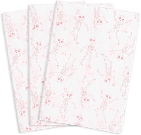 MR FIVE Skeleton Tissue Paper, 60 Sheets, 20" x 14", White with Metallic Pink, Halloween Party Pack in Saudi Arabia