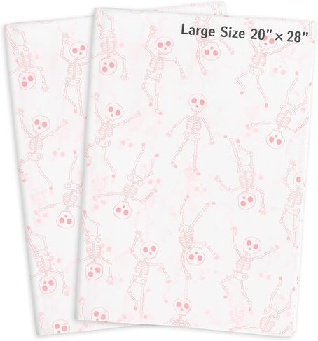 MR FIVE Skeleton Tissue Paper, 60 Sheets, 20" x 14", White with Metallic Pink, Halloween Party Pack in Saudi Arabia
