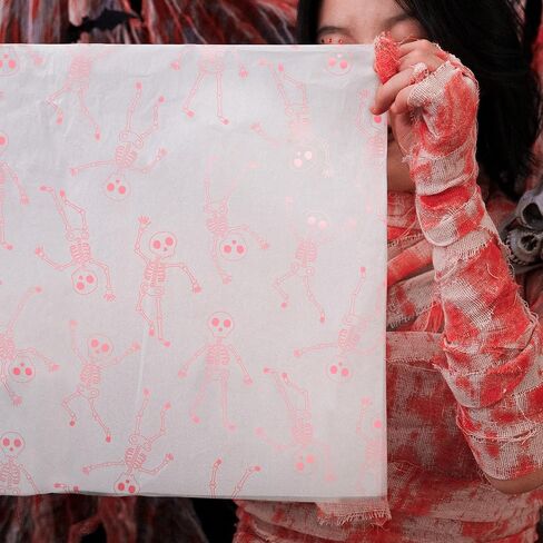 MR FIVE Skeleton Tissue Paper, 60 Sheets, 20" x 14", White with Metallic Pink, Halloween Party Pack in Saudi Arabia
