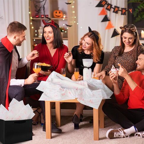 MR FIVE Skeleton Tissue Paper, 60 Sheets, 20" x 14", White with Metallic Pink, Halloween Party Pack in Saudi Arabia