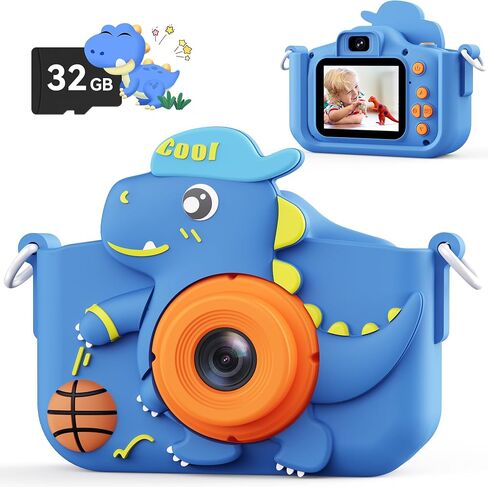 Kids Camera, Dinosaur Kids Camera for Boys, Toddler Camera Digital Camera for Kids Age 3-12, Christmas Birthday Gifts Toys for 3 4 5 6 7 8 9 10 Years Old Boys, 1080P HD Selfie Video Camera in Saudi Arabia