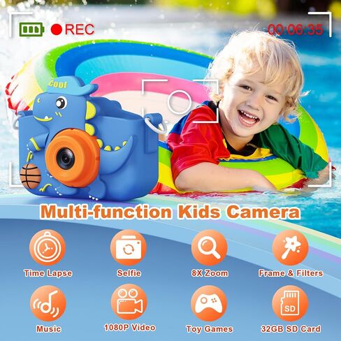 Kids Camera, Dinosaur Kids Camera for Boys, Toddler Camera Digital Camera for Kids Age 3-12, Christmas Birthday Gifts Toys for 3 4 5 6 7 8 9 10 Years Old Boys, 1080P HD Selfie Video Camera in Saudi Arabia