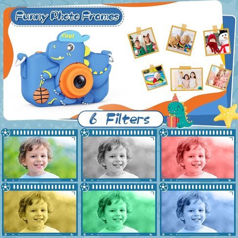 Kids Camera, Dinosaur Kids Camera for Boys, Toddler Camera Digital Camera for Kids Age 3-12, Christmas Birthday Gifts Toys for 3 4 5 6 7 8 9 10 Years Old Boys, 1080P HD Selfie Video Camera in Saudi Arabia