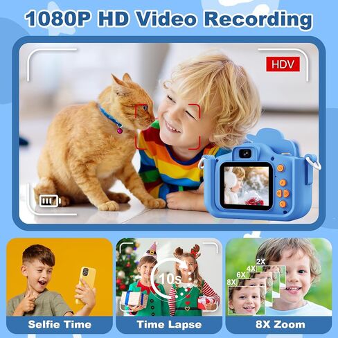 Kids Camera, Dinosaur Kids Camera for Boys, Toddler Camera Digital Camera for Kids Age 3-12, Christmas Birthday Gifts Toys for 3 4 5 6 7 8 9 10 Years Old Boys, 1080P HD Selfie Video Camera in Saudi Arabia