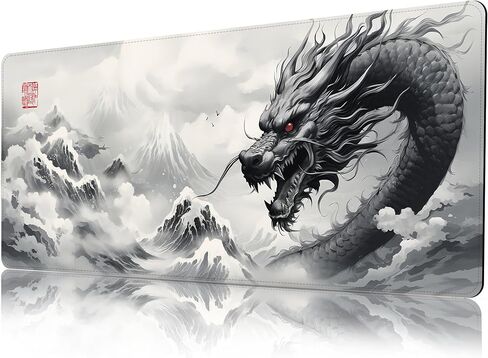 ProbTis Black and White Dragon Mouse Pad, Large Japanese Desk Mat, XXL Anime Gaming Keyboard Mat, Oriental Decor, Big Extended Desk Protector for Home Office, 35.4"x15.7" (Dragon BW) in Saudi Arabia