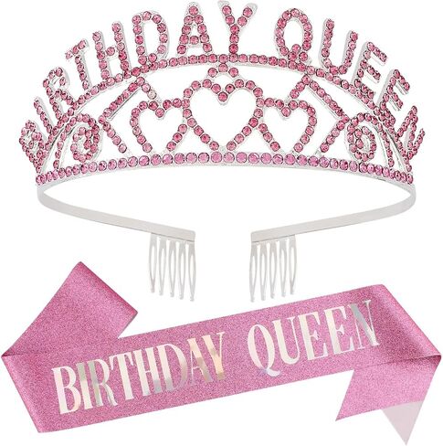 Birthday Queen Crown and Birthday Queen Sash Kit, Aprince Birthday Crowns for Women Girls Birthday Decorations for Women Tiara for Girl Gold Crown and Birthday Sash Happy Birthday Party Decorations in Saudi Arabia