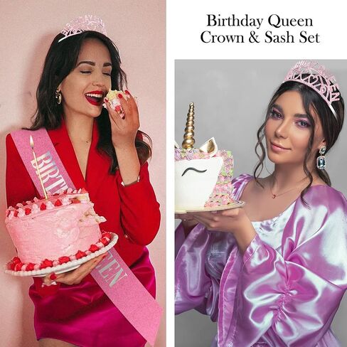 Birthday Queen Crown and Birthday Queen Sash Kit, Aprince Birthday Crowns for Women Girls Birthday Decorations for Women Tiara for Girl Gold Crown and Birthday Sash Happy Birthday Party Decorations in Saudi Arabia