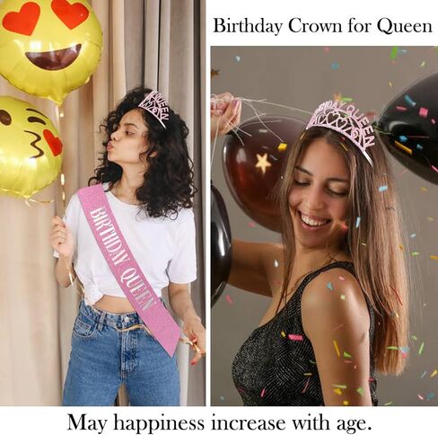Birthday Queen Crown and Birthday Queen Sash Kit, Aprince Birthday Crowns for Women Girls Birthday Decorations for Women Tiara for Girl Gold Crown and Birthday Sash Happy Birthday Party Decorations in Saudi Arabia