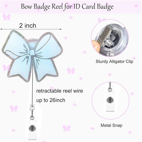 Coquette Bow Badge Reel Retractable Badge Holder for ID Card Badge,Cute Badge Holders Alligator Clip Badge Accessories Name Badges for Nurse Doctor Medical Worker,Nursing Student ID Tag Holder-White in Saudi Arabia