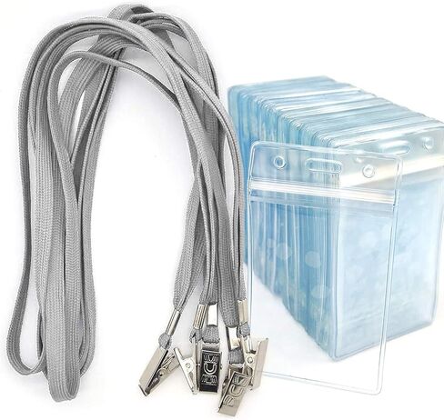 Name Badge Bird Fiy® 50 Pack Lanyards with Bulldog Clip and 50 Pack Waterproof Clear Plastic Vertical Name Tag Badge ID Card Holders(Black) in Saudi Arabia