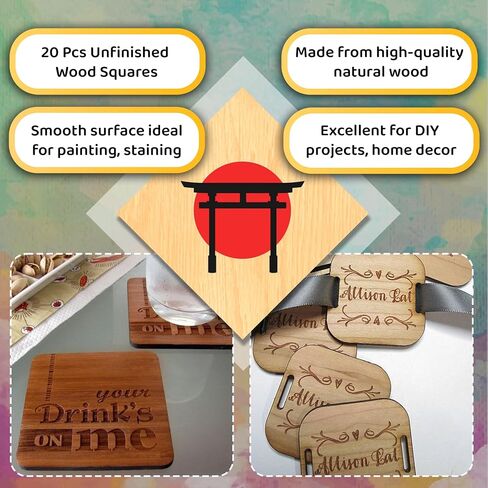 20 Pcs Unfinished Wood Squares for Crafts 4 inch Blank Wooden Squares 0.1'' Thickness Wooden Square Cutouts Tiles for DIY Crafts Painting Coasters Engraving Scrabble Home Decorations Staining in Saudi Arabia