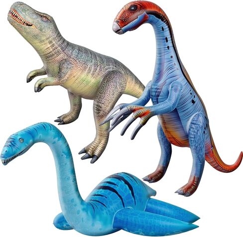 3 pack Inflatable Dinosaur Jurassic Birthday Party Supplies Giant Blow up Dinosaur Birthday Decorations Jumbo Balloons for Kids (Plesiosaur Tyrannosaurus Therizinosaurus) in Kuwait