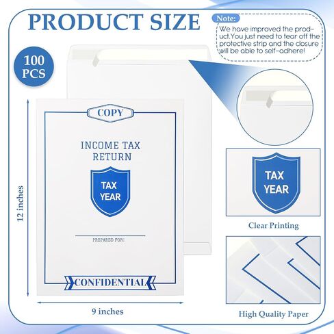 100 Pcs 9 x 12 Inches Income Tax Return Envelope Open End Envelopes Large White Mailer for Storing or Handling Personal and Customer Tax Return in Kuwait