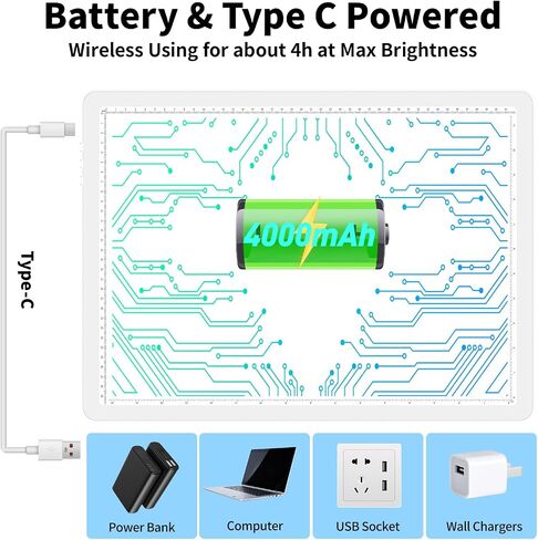TOHETO Rechargeable A4 Light Pad for Diamond Painting, Ultra Bright Tracing Light Box for Drawing, Wireless Lightbox for Tracing and Drawing, Cordless Diamond Art Light Board for Sketching (Black) in Saudi Arabia
