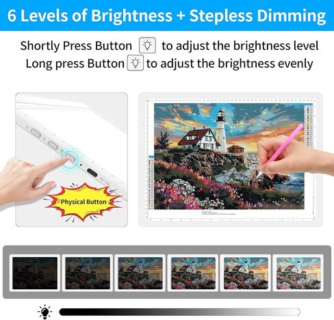 TOHETO Rechargeable A4 Light Pad for Diamond Painting, Ultra Bright Tracing Light Box for Drawing, Wireless Lightbox for Tracing and Drawing, Cordless Diamond Art Light Board for Sketching (Black) in Saudi Arabia