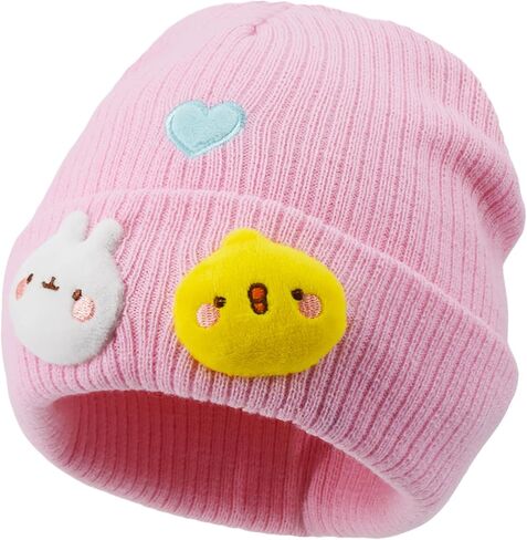 Molang Kids Beanie Hat and Gloves Set, Girls Winter Knit Cap with 3D Ears and Matching Mittens, Pink, One Size in Saudi Arabia